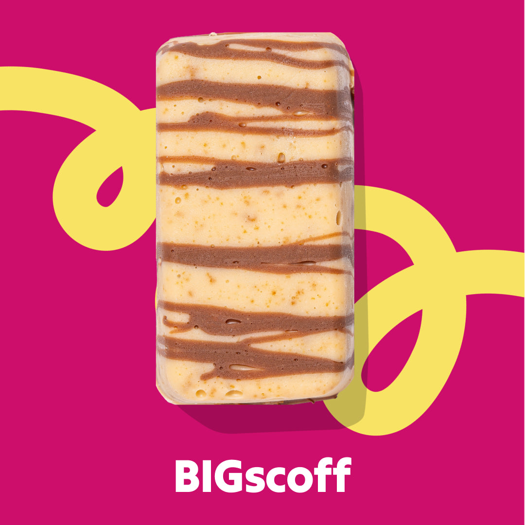 Top image fudge slab of the BIGscoff flavour in the Overstuffed collection