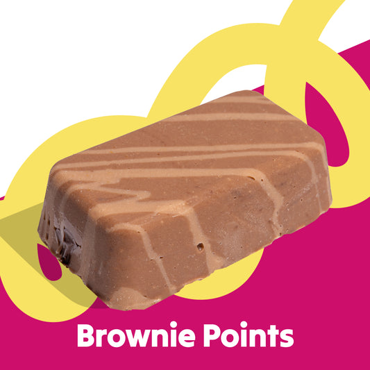 Single fudge slab image of the Brownie Points flavour in the Overstuffed collection