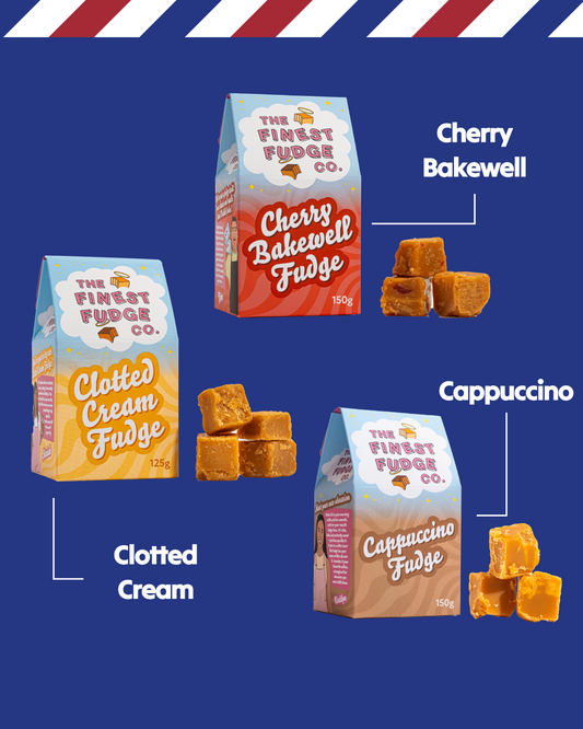 Double crumbly flavours cherry Bakewell, clotted cream and cappuccino