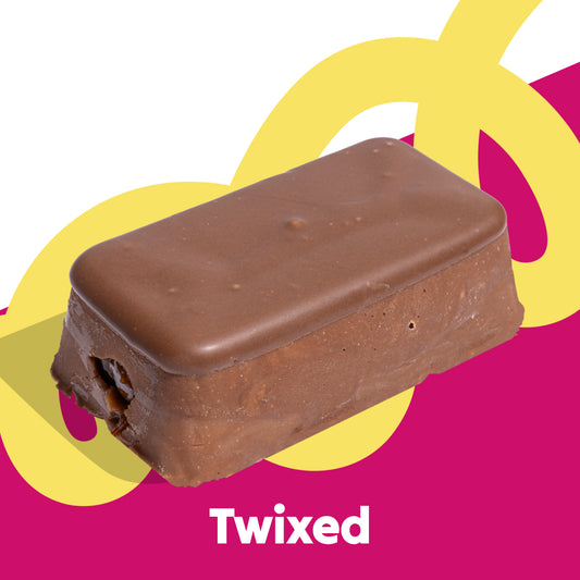 Single fudge slab image of the Twixed flavour in the Overstuffed collection