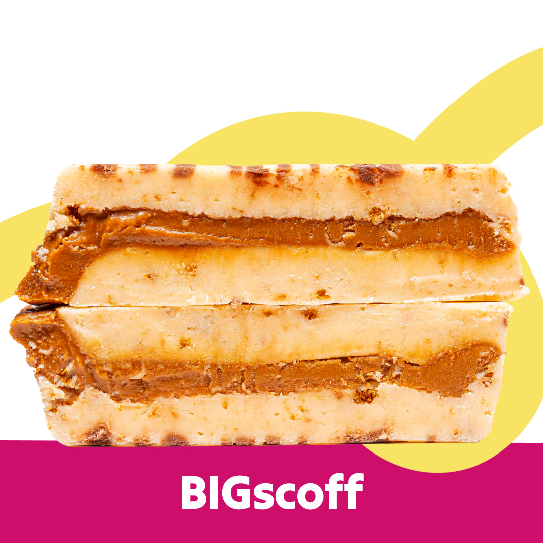 Cut stack image of the BIGscoff flavour Overstuffed fudge slabs