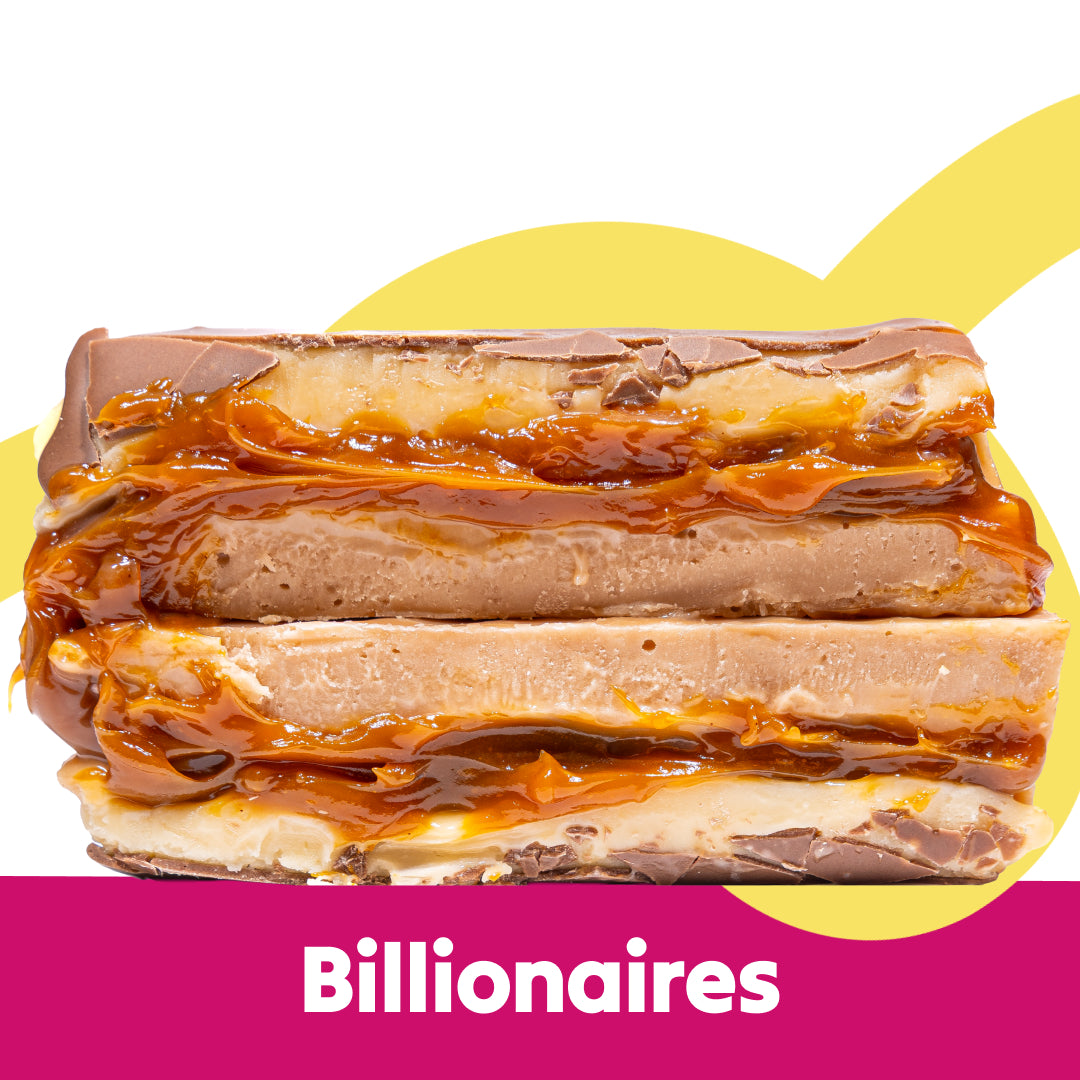 Cut stack image of the Billionaires flavour Overstuffed fudge slabs