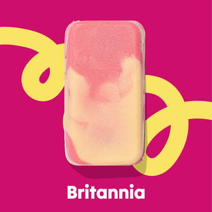 Top image fudge slab of the Britannia flavour in the Overstuffed collection