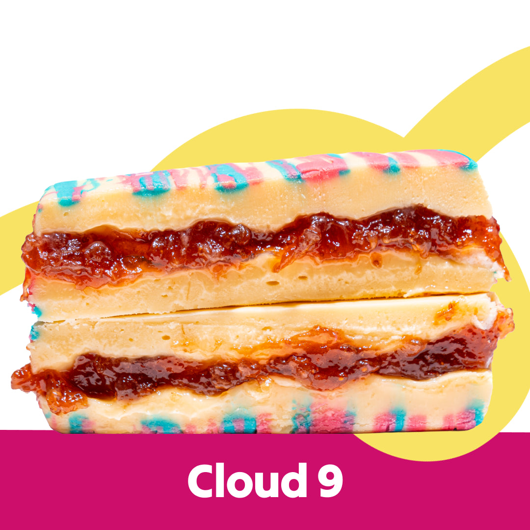 Cut stack image of the Cloud 9 flavour Overstuffed fudge slabs
