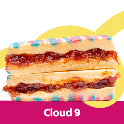 Cut stack image of the Cloud 9 flavour Overstuffed fudge slabs