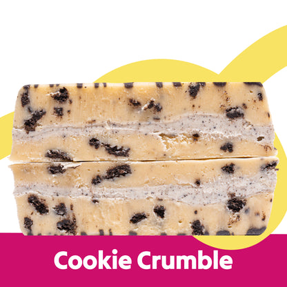 Cut stack image of the Cookie Crumble flavour Overstuffed fudge slabs