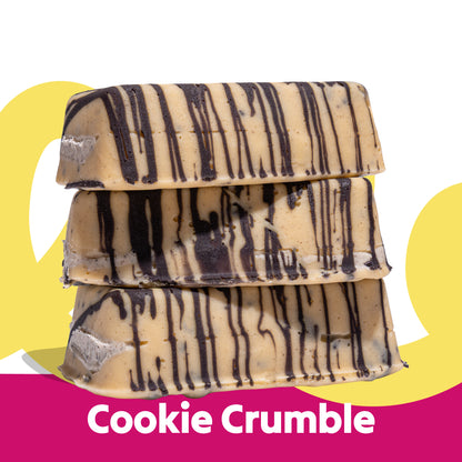 Stacked image of the Cookie Crumble flavour Overstuffed fudge slabs