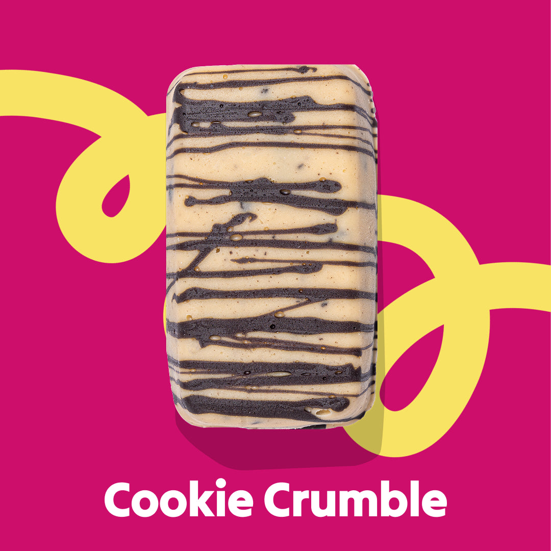 Top image fudge slab of the Cookie Crumble flavour in the Overstuffed collection