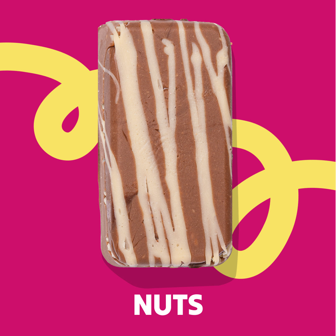 Top image fudge slab of the NUTS flavour in the Overstuffed collection