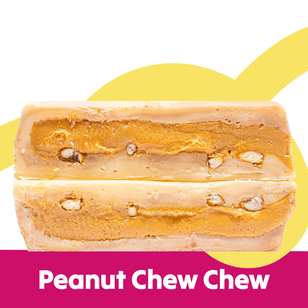 Cut stack image of the Peanut Chew Chew flavour Overstuffed fudge slabs