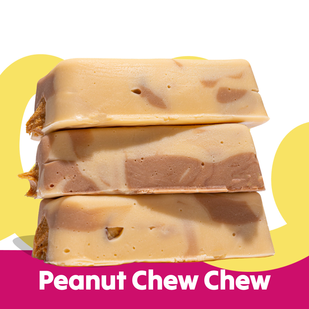 Stacked image of the Peanut Chew Chew flavour Overstuffed fudge slabs
