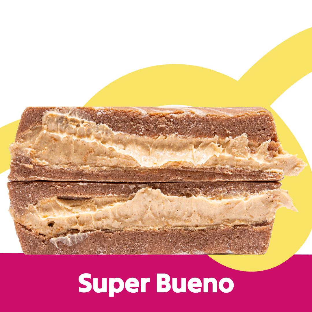 Cut stack image of the Super Bueno flavour Overstuffed fudge slabs