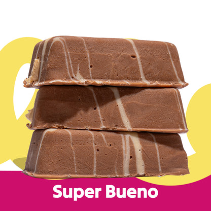 Stacked image of the Super Bueno flavoured Overstuffed fudge slabs