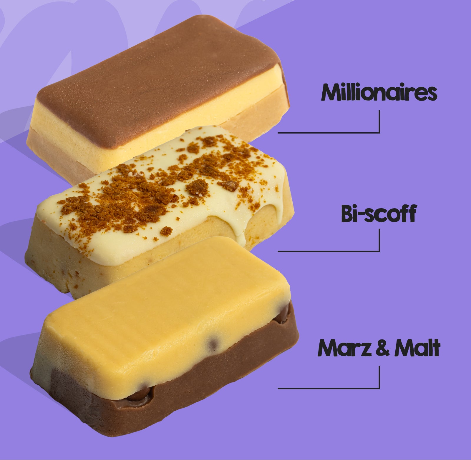 Millionaires, Bi-scoff, Marz & Malt Flavoured Fudge
