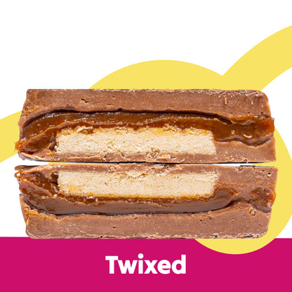 Cut stack image of the Twixed flavour Overstuffed fudge slabs