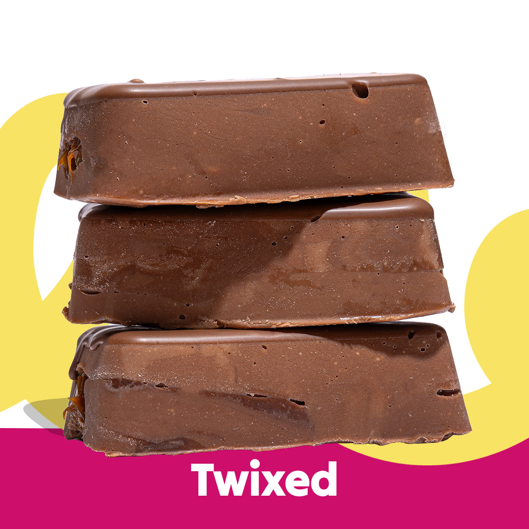 Stacked image of the Twixed flavour Overstuffed fudge slabs