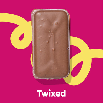 Top image fudge slab of the Twixed flavour in the Overstuffed collection
